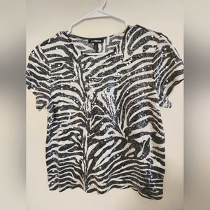 NWT Zebra Striped Sequined Tee fit XS and S